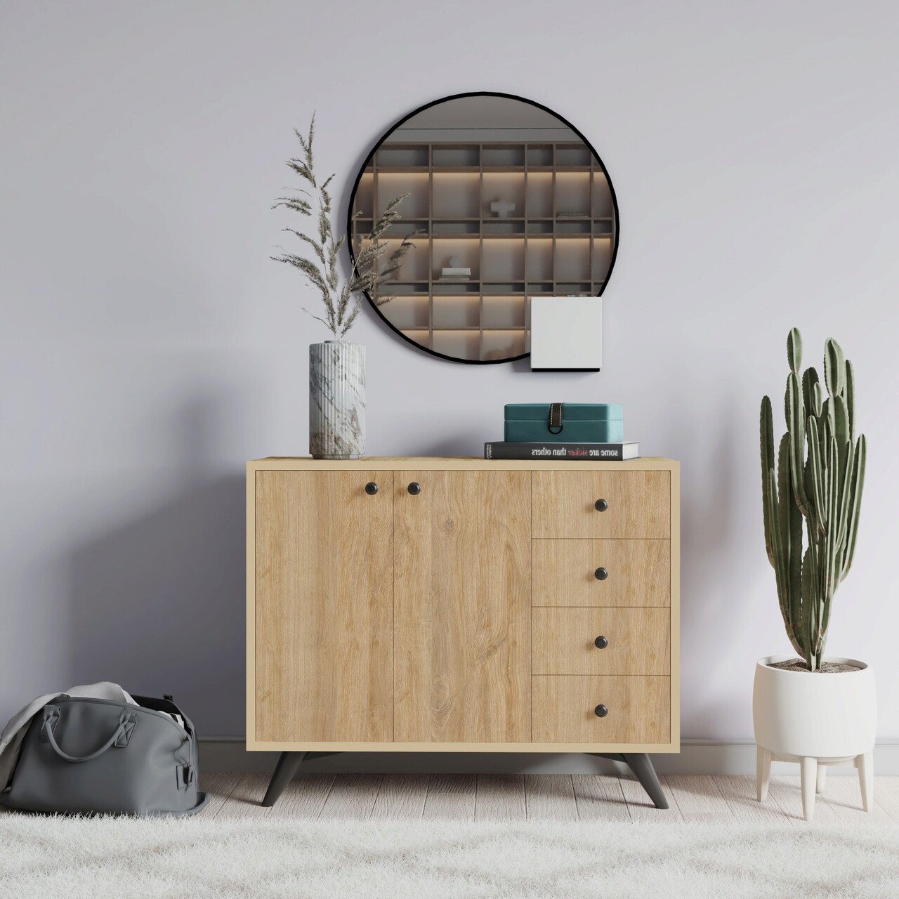Dulap multifunctional, Hanah Home, Waga, 100x82x35 cm, Stejar - imagine 5